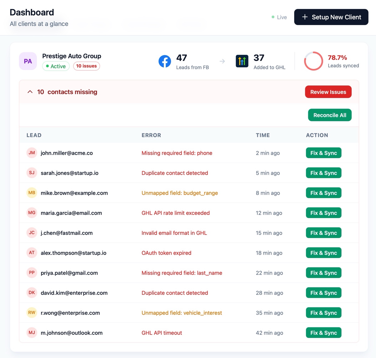Catch Missing Contacts
